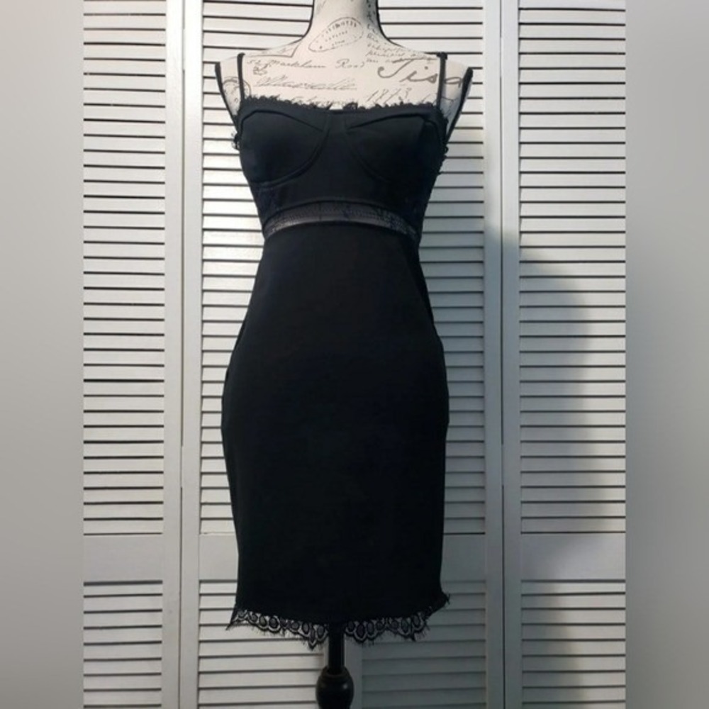 Astr The Label Dream On Dress Women's Size Large Black Stretch Ponte Lace Panels